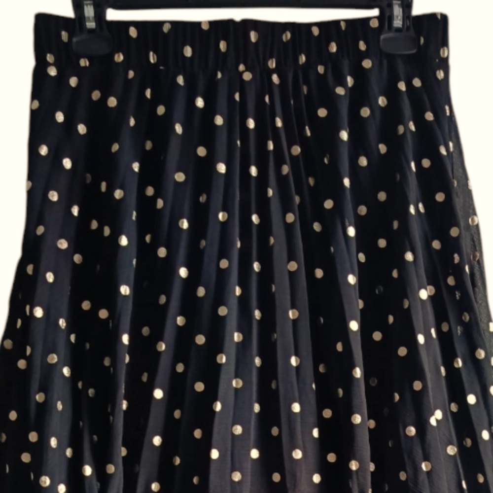 M💥Gold Polka Dot Pleated Midi Skirt for Cocktail Events - Picture 5 of 11